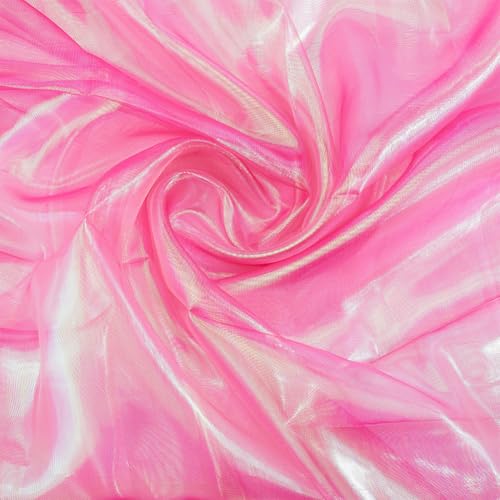 GORGECRAFT 3 x 1.5 m Breiter Rosa Schillernder Stoff Aus Polyester Regenbogenspitze Holografische Glänzende Durchsichtige Gaze Organza Stoffe Mit Farbverlauf Für Kleider Kostüme Hintergrunddekoration von GORGECRAFT