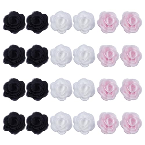 GORGECRAFT 30Stk 3 Farben 3D-Blumen-Applikation 4cm Stickerei Blumenmuster Aufnäher Spitzenflicken Verzierungen Für Hochzeit Brautkleid Kleidung Reparatur Haarschmuck Nähen DIY Schwarz Weiß Rosa von GORGECRAFT