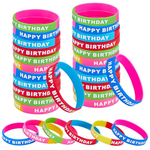 GORGECRAFT 30Stk Silikon-Armband-Armbänder 5 Farben Gummi-Armbänder Basketball Wasserdicht Leicht Elastisch Sportband-Armband Mit Wort HAPPY BIRTHDAY Für Fußball Fitnessstudio Sport Party von GORGECRAFT