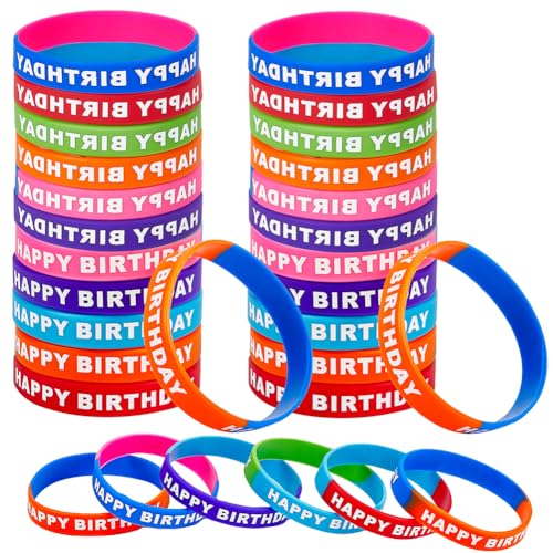 GORGECRAFT 30Stk Silikon-Armband-Armbänder Gummi-Armbänder Basketball Wasserdicht Leicht Elastisch Sportband-Armband Mit Wort Happy Birthday Für Fußball Fitnessstudio Sport Party 5 Farben von GORGECRAFT