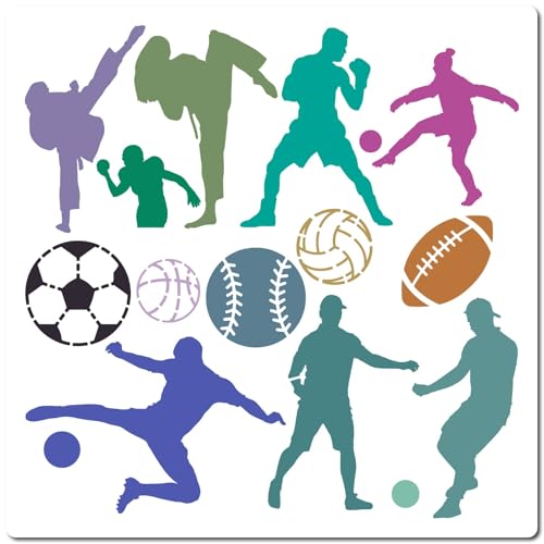 GORGECRAFT 30x30cm Große Sport Schablonen Für Taekwondo Fußball Baseball Basketball Spieler Athleten Vorlagen Wiederverwendbare Kunststoff Schablone Zum Malen Auf Holz Wänden Karten Böden Leinwand Fli von GORGECRAFT