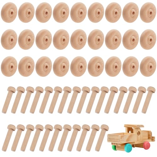 GORGECRAFT 36 Packung Holzräder Zum Basteln 38x13mm Kleines Unlackiertes Flaches Holzrad Mit 32mm Langen Holzstäben Zum Basteln Für Heimwerker Autos Modelle Malfarben Holzbearbeitungs Stecktafeln von GORGECRAFT