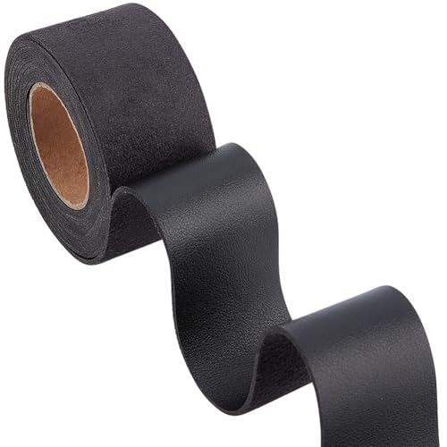 GORGECRAFT 37.5 mm X 2 m Schwarzes Lederband Streifen Aus Genarbtem Leder 0.07"/1.7 mm Dick Flache Lederschnur Fäden Seil Für Heimwerker Basteln Gitarrengürtel Armbänder Schmuckherstellung von GORGECRAFT