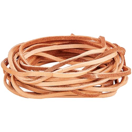 GORGECRAFT 3mm Flaches Lederband 5mLang Echtlederstreifen 2mm Dick Rindslederschnur Flechtfaden Seil Für Armbänder Halsketten Schmuckherstellung Stiefelspitze DIY Perlenarbeiten Sandy Brown von GORGECRAFT