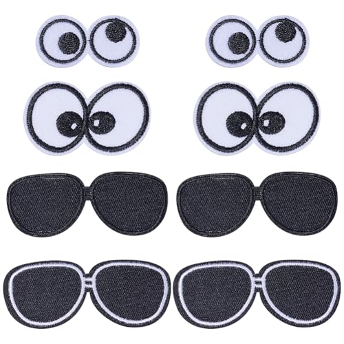 GORGECRAFT 4 Styles Auge Zum Aufbügeln Und Aufnähen 40 Stück Lustige Cartoon-Augen-Sonnenbrillen-Augapfel-Applikationen Dekorative Aufnäher Schwarz Und Weiß Für Kleidungsdekoration DIY-Bastelbedarf von GORGECRAFT