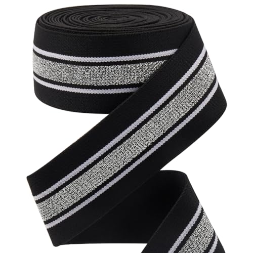 GORGECRAFT 4.3m 40mm Breit Silber Weiß Gestreiftes Gummiband Schwarzes Flaches Dehnbares Gurtband Näh Und Strickband Zierband Für Heimwerker Taillenbänder Stirnbänder Taschen Kleidungsstücke Zubehör von GORGECRAFT