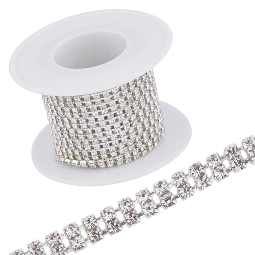 GORGECRAFT 4.5m Strasskette Glitzernde Kristall-Strasssteine Geschlossene Krallenkette Besatz 4.5mm Breit Doppelreihige Strass-Cup-Kette Für Die Herstellung Zubehör Hochzeitsdekoration Silberfarbig von GORGECRAFT