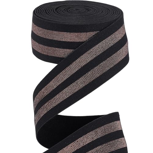 GORGECRAFT 40mm Breites Elastisches Band Mit Metallischen Schokoladenstreifen 4.7 Yards Schwarzer Stretchbandbesatz Bequemes Stirnband Mit Glitzernden Streifen Für Bund Nähen Gurtband Bekleidungs von GORGECRAFT