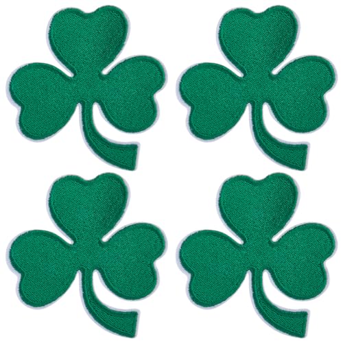 GORGECRAFT 4Stk 77mm Glückskleeblatt-Aufnäher Zum Aufbügeln St. Patrick's Day Kleeblatt Tuch Bestickte Aufnäher Pflanzen Irisches Kleeblatt Auf Applikationen Für Uniformen Hüte Accessoires (Grün) von GORGECRAFT