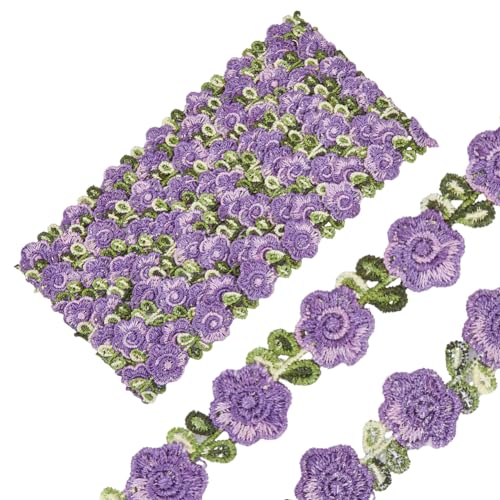 GORGECRAFT 5 Yard 0.8 Zoll Breit Lila Blumen-Spitzenbandbesatz Polyester-Spitzenkantenbesatz Blume Besticktes Venedig-Spitzenband Polsterbesatz Für Hochzeitsdekoration Applikationen Nähen von GORGECRAFT