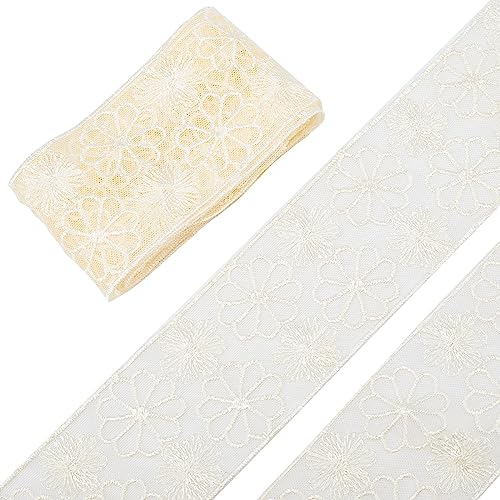 GORGECRAFT 5 Yard Blumen-Spitzenband 71mm Breit Bestickter Blumen-Netzstoff Beige Vintage-Spitzenbesatz Für Heimwerker Nähen Basteln Kleidung Verzierung Schleifenherstellung Geschenkverpackung von GORGECRAFT