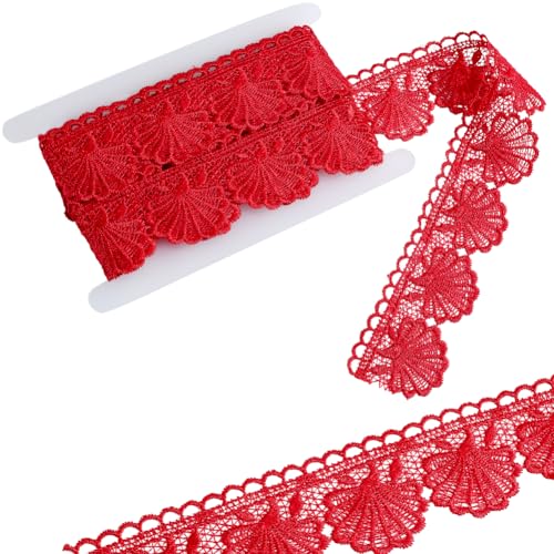 GORGECRAFT 5 Yard Rotes Spitzenband Mit Gewellter Stickerei Venezianische Spitzenborte Nähen Stickerei Häkelblume Spitzenbandrolle Mit Gewelltem Rand Zum Basteln Brautschmuck Hochzeitsdekoration von GORGECRAFT