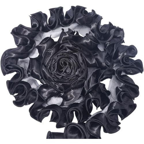 GORGECRAFT 5 Yards 3D-Plissee-Chiffon-Spitzenbesatz Satin-Rüschenrand Stoff Dekorative Applikation Fransenbesatz Zum Basteln Nähen Hochzeitskleid Rock Kopfbedeckung Tischdecke Verzierung Schwarz von GORGECRAFT