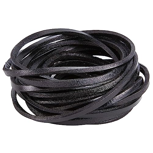 GORGECRAFT 5 m Echtes Lederband 5 mm Breit Flaches Rindsleder Gürtelwicklung Einseitige Flache Schnur Lederschnur Rolle Für Heimwerker Schmuck Halskette Geflochtene Armbänder Schwarz von GORGECRAFT