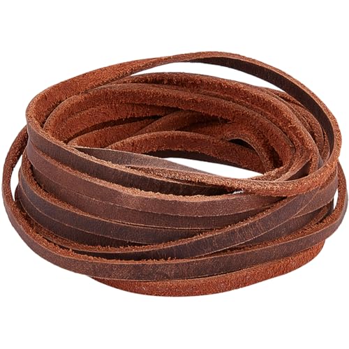 GORGECRAFT 5 m Echtes Rundes Lederband 5mm Breiter Streifen Aus Rindsleder 2mm Dicke Flache Lederriemen Zum Selbermachen Basteln Halsketten Armbänder Gürtel Stiefelschnüre Schmuck Sattelbraun von GORGECRAFT