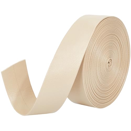 GORGECRAFT 5 m X 25mm Umklappbare Lederstreifen Kunstleder Besatzband 1mm Dickes Flaches Lederband Lammfellstruktur PU Kunstleder Besatzband Für Heimwerker Nähen Basteln Schmuckherstellung Beige von GORGECRAFT