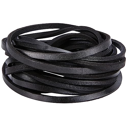 GORGECRAFT 5.5 Yard Flache Lederspitze 7 mm Breit Echtes Lederband 4 mm Dick Schwarze Flechtschnur Glänzende Lederstreifen Perlenriemenfäden Für DIY-Lederhandwerk Halskette Armband Schmuck von GORGECRAFT