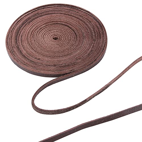 GORGECRAFT 5.5Yds 5 mm Flache Echtlederkordel 2 mm Dick Naturleder Handwerk Spitzenstreifen Vollnarbiges Rindsleder Flechtschnur Rolle Für Die Schmuckherstellung DIY Geflochtene Armbänder(Dunkelbraun) von GORGECRAFT