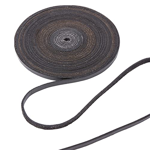 GORGECRAFT 5.5Yds 5 mm Schwarze Flache Echtlederschnur Naturlederschnur Spitzenstreifen Vollnarbiges Rindsleder Flechtschnur Rolle Für Die Schmuckherstellung Basteln Geflochtene Armbänder Gürtel von GORGECRAFT