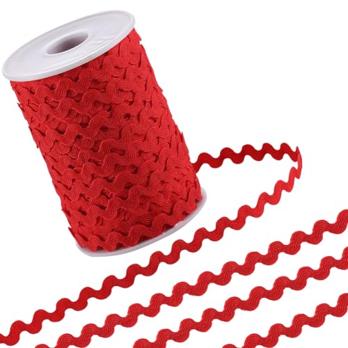 GORGECRAFT 50m X 5mm RIC-Rac-Besatzband Rote Welle Biegefransenbesatz Gewebtes Geflochtenes Gurtband Stoffkante Stoffspitze Für Heimwerker Nähen Basteln Hochzeit Kleid Kleidung Verzierung Dekoration von GORGECRAFT