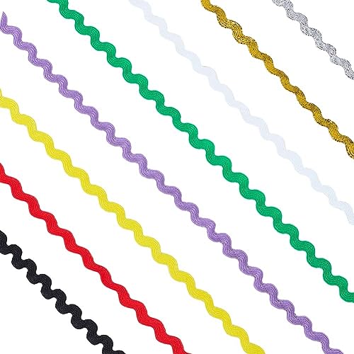 GORGECRAFT 54 Yard 8 Farben Wellenbiegung Fransenbesatz Gebogenes Band Rick Rack Trims Nähen Spitzenbänder Buntes Zick-Zack-Geflecht Gewebtes Kantenband Für Kleidung DIY Handwerk Geschenkverpackung von GORGECRAFT