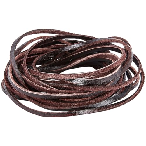 GORGECRAFT 5m Echtlederstreifen 3mm Breit Flaches Lederband 2mm Dick Rindslederschnur Flechtfaden Seil Für Armbänder Halsketten Schmuckherstellung Stiefelspitze DIY Perlenarbeiten Sienaerde von GORGECRAFT