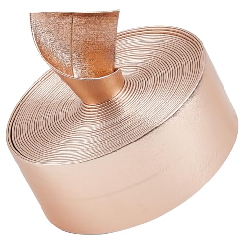 GORGECRAFT 5m Metallic-Lederbänder 30mm Breit Flach Glänzend PU-Lederstreifen Glänzendes Leder Spitzenabstreifer Roségold Perlenschnur Band Doppelseitiges Lederzubehör Kunstkordel Zum Basteln Schmuck von GORGECRAFT