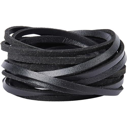 GORGECRAFT 5m Schwarze Lederstreifen 4mm Breit Flaches Lederband Rindslederschnur Flechten Lederfaden Seil Für DIY-Handwerk Halskette Armbänder Fußkettchen Schmuckherstellung Stiefel Spitze zubehör von GORGECRAFT