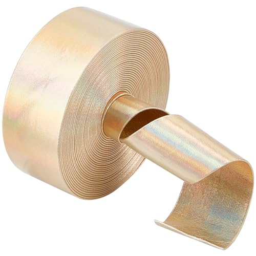 GORGECRAFT 5m X 30mm Metallische Lederbänder 0.8mm Dick Flach Glänzend PU-Lederstreifen Glänzendes Leder Perlenschnur Doppelseitiges Lederzubehör Kunstkordel Zum Schmuck, Goldfarben von GORGECRAFT