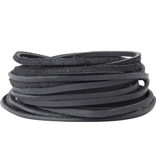 GORGECRAFT 5m X 3mm Schwarzes Flaches Lederband Echtlederstreifen Rindslederschnüre Flechtfaden Seil Für DIY-Handwerk Halsketten Armbänder Fußkettchen Schmuckherstellung Stiefelspitze Perlenzubehör von GORGECRAFT