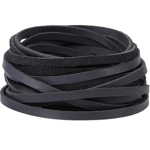 GORGECRAFT 5m X 5mm Schwarze Echtlederstreifen Flaches Lederband 2mm Dicke Rindslederschnur Geflochtenes Lederfadenseil Für DIY-Handwerk Halskette Armbänder Stiefel Spitze Schmuckherstellung von GORGECRAFT