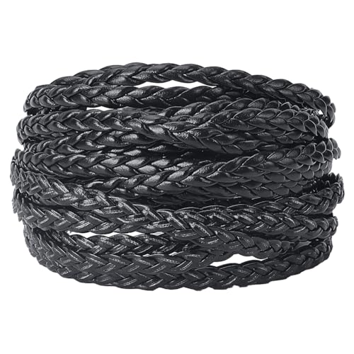 GORGECRAFT 5m X 5mm Schwarzes Lederband Geflochtener PU-Faden 2mm Dick Flach Gefaltetes Kunstleder-Schnurseil Für Retro-Armbänder Halsketten Bolo-Krawatten Schmuckherstellung Geschenkverpackungen von GORGECRAFT