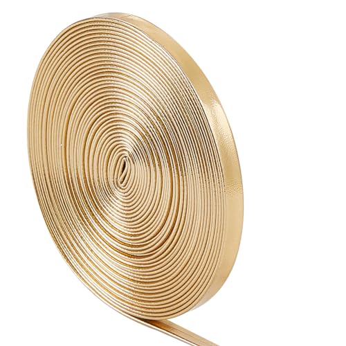 GORGECRAFT 5m X 6mm Flache Metallische Lederbänder Glänzende Lederschnur Glänzender PU-Leder-Spitzenstreifen Perlenschnur Bastelband Doppelseitiges Kunstzubehör Kordel Zur Herstellung Gold von GORGECRAFT