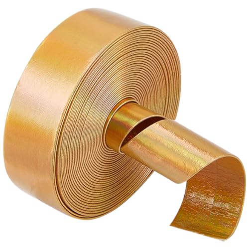 GORGECRAFT 5m x 25mm Goldfarbene Metallic-Lederbänder Flach Glänzend PU-Lederstreifen Glänzendes Leder Spitzenabisolierer Perlenschnur Doppelseitiges Lederzubehör Kunstkordel Zum Schmuck Stoff von GORGECRAFT