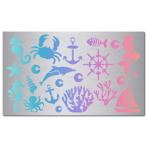 GORGECRAFT 6-Zoll-Meerestiere-Metallschablone Ocean Creature Wood Burning Stencil Wiederverwendbare Meerjungfrau-Journal-Schablonen Boat Template Edelstahl-Schablonen Zum Bemalen von Holzofen von GORGECRAFT