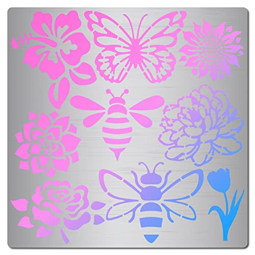 GORGECRAFT 6.3x6.3" Metall-Blumenschablone Wiederverwendbar Schmetterling Biene Edelstahl Stanzformen Schablonen Sonnenblumen-Tulpe Vorlage Für Holzverbrennung Gravur Scrapbooking Dekorative Prägung von GORGECRAFT