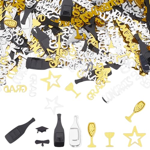 GORGECRAFT 60g Goldenes Und Schwarzes Konfetti Zum Schulabschluss Glückwunsch Silberne Gemischte Abschlusskappen Sterndiplom Tischdekoration Glitzerstreusel Für Die Abschlussfeier Zu Hause Party Colle von GORGECRAFT