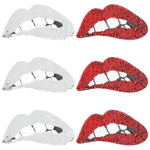 GORGECRAFT 6Stk 2 Farben Große Lippenform Pailletten-Stickerei Roter Splitter Punk Großes Tuch Zum Aufbügeln Glitzer Kostümzubehör Pailletten Für DIY Motiv Basteln Applikation T-Shirt Pullover von GORGECRAFT