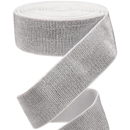 GORGECRAFT 6m Silbernes Glitzer-Gummiband 4cm Breit Metallisches Stretchband Zum Nähen Gewebte Strickspule Besatz Stirnband Zum Basteln von Hosenbund Taillengurt Kleidungsstück Kleidungszubehör von GORGECRAFT