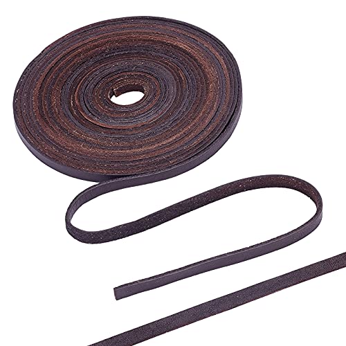 GORGECRAFT 6mm Dunkelbraune Flache Lederschnur Lederschnur Vollkornschnur Spitze Rindslederstreifen Für Schmuckherstellung DIY Bastelprojekte Gürtel Schlüsselanhänger 5.5 Yards von GORGECRAFT