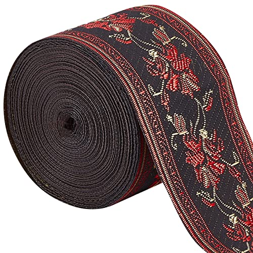 GORGECRAFT 7M Jacquard-Band Mit Blumenstickerei 2" Breiten Vintage-Stickereibänder Gewebter Blumen-Bordürenstoff Für Verzierungen Bastelbedarf Rot von GORGECRAFT