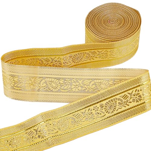 GORGECRAFT 7m Jacquard-Tirolerband Ethnischer Stil 33mm Goldglitter Metallischer Besatz Florale Gewebte Verzierung Für DIY-Nähzubehör Geschenkverpackung Handgefertigte Taschenherstellung Basteln von GORGECRAFT