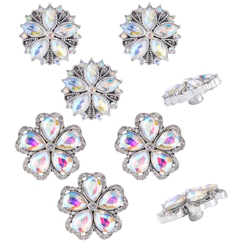 GORGECRAFT 8 Stück 2 Stile Knöpfe Strass Kristall Metall Blume Regenbogen Kristall Einrasten Knopf Applikation Verzierungen Blumendekoration Knöpfe für Frauen Handwerk Party Hochzeit Kleidung von GORGECRAFT