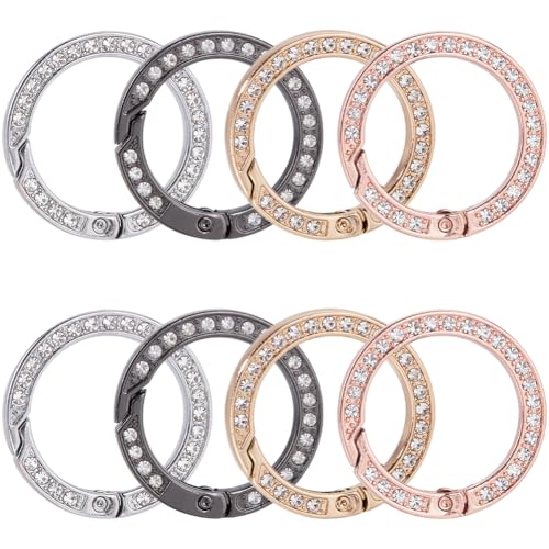 GORGECRAFT 8 Stück 4 Farben Strass O Ring 24.5mm Runde Federclips Karabiner Bling Tor Ringe Großpackung Karabinerhaken Schnappclip Schnalle Für DIY Schmuck Schlüsselanhänger Handtasche Geldbörse Tasc von GORGECRAFT