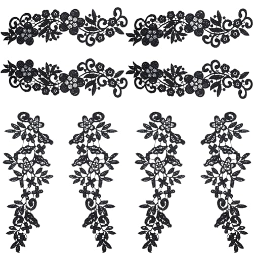 GORGECRAFT 8Stk 2 Stile Schwarze Blumen-Stickerei-Applikationen Spitzenstoff Blumen-Aufnäher Polyester Kragen-Ausschnitt-Besatz Applikation Zum Nähen Kleidung Hut Tasche Jeans Kissen DIY-Dekor von GORGECRAFT