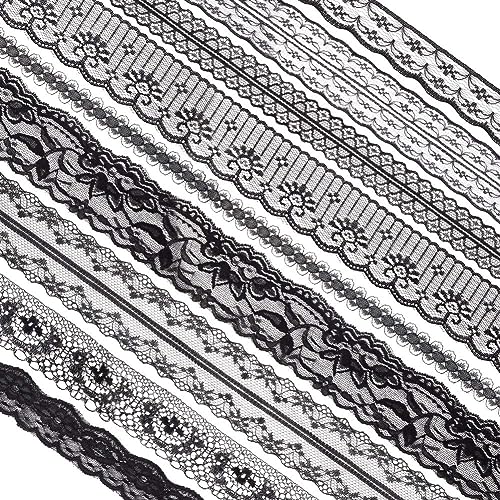 GORGECRAFT 9 Stile Schwarze Nähspitze 45 Yards Ösen-Spitzenband Vintage-Blumenmuster Netzstoff Venedig-Spitze Gewellter Rand Stickstoff Zum Basteln Nähen Traumfänger Braut Hochzeit Geschenkverpackung von GORGECRAFT