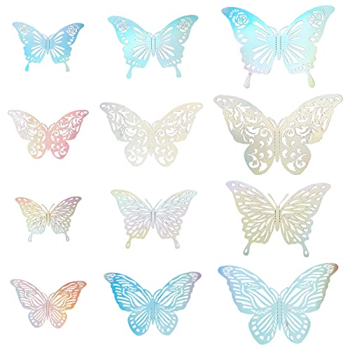 GORGECRAFT 96St 12 Stile 3D Holographischer Glitzer Schmetterling Aufkleber Harz Aufkleber Set Schmetterling Wandaufkleber Dekorative Schmetterlinge wasserdichte Aufkleber Für Raumdekoration von GORGECRAFT