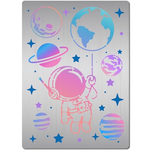 GORGECRAFT Astronauten-Schablonen Weltraumthema Metall-Zeichen- Und Malschablone Planet Erde Stern Edelstahl-Vorlage Zum Malen Auf Holzböden Wandfliesen Scrapbooking DIY-Basteln 19x14 cm von GORGECRAFT