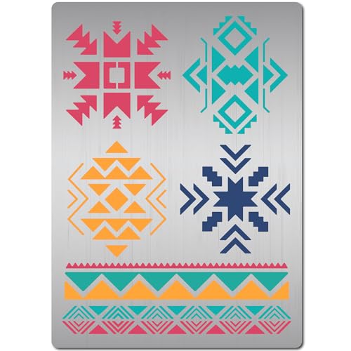 GORGECRAFT Azteken-Schablone Tribal Geometrische Malschablonen Boho-Bordüren Stammeszeichen Bohemian-Thema Metallvorlage Zum Malen Auf Holz Brennen Wand Stoff Leinwand Gravur Scrapbooking von GORGECRAFT