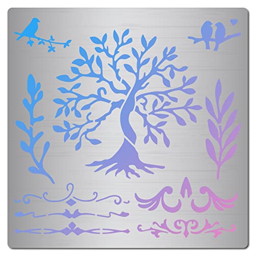 GORGECRAFT Baum des Lebens Metallschablone Edelstahl Blumenranke Wiederverwendbare Blätter Vorlagen Vogel Auf AST Tagebuch Werkzeug Für Holzverbrennung Scrapbooking Wandmöbel Brandmalerei Gravur von GORGECRAFT